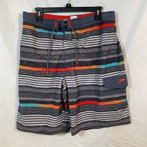 Speedo Drawstring Swim Trunks Striped Mens Large